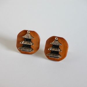 Vtg Japanese Sacred Temple Shrine Cufflinks